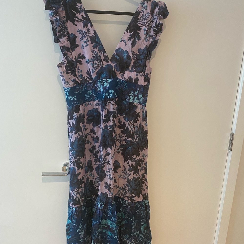 Floral V-Neck Ruffle Dress - Blue and Purple